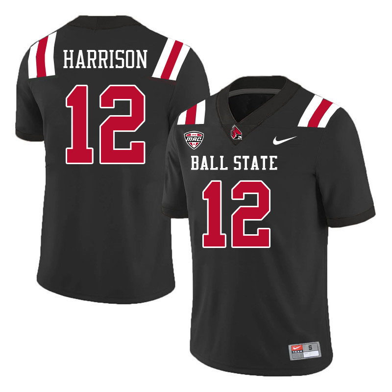 Ball State Cardinals #12 Chase Harrison College Football Jerseys Stitched-Black